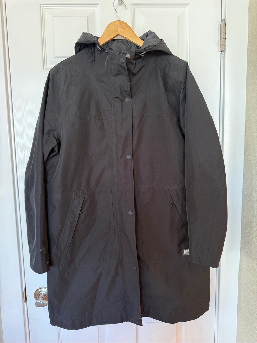 Eddie Bauer - Women Black WeatherEdge Long Raincoat Coat - Size Large